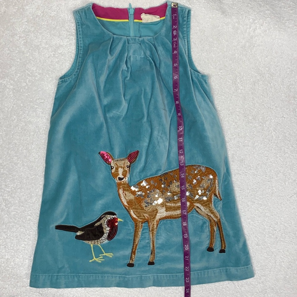 Mini Boden aqua velour embroidered sequin deer and bird jumper 5/6 - Picture 4 of 9